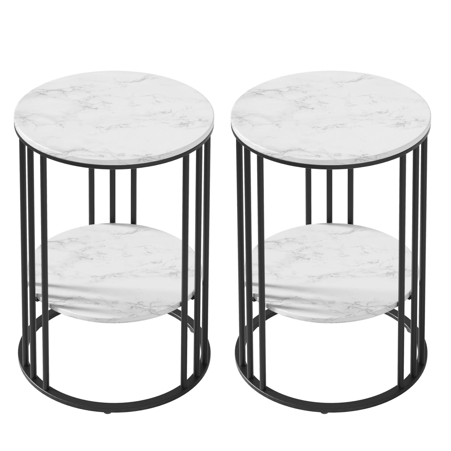 Marble Effect Side Tables Set of 2 Two-Tier | HomeAndLiving