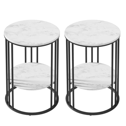 Marble Effect Side Tables Set of 2 Two-Tier | HomeAndLiving