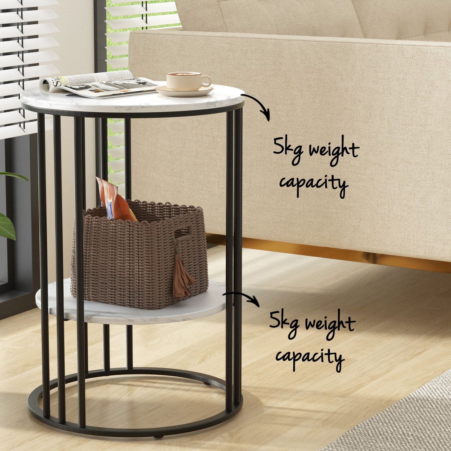 Marble Effect Side Tables Set of 2 Two-Tier | HomeAndLiving