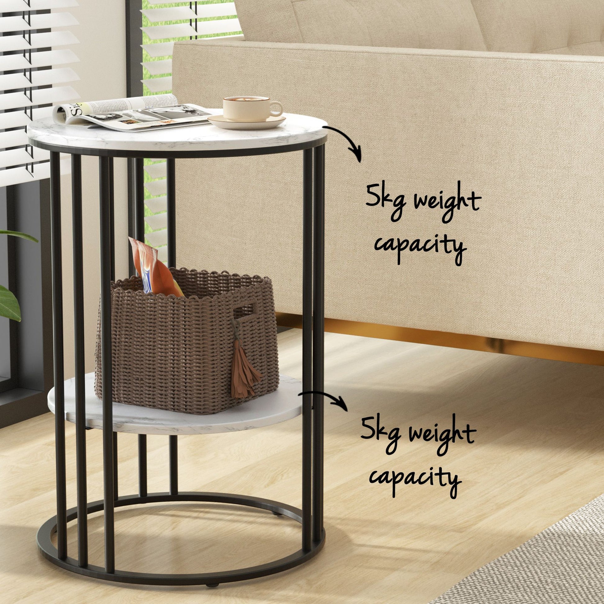 Marble Effect Side Tables Set of 2 Two-Tier | HomeAndLiving