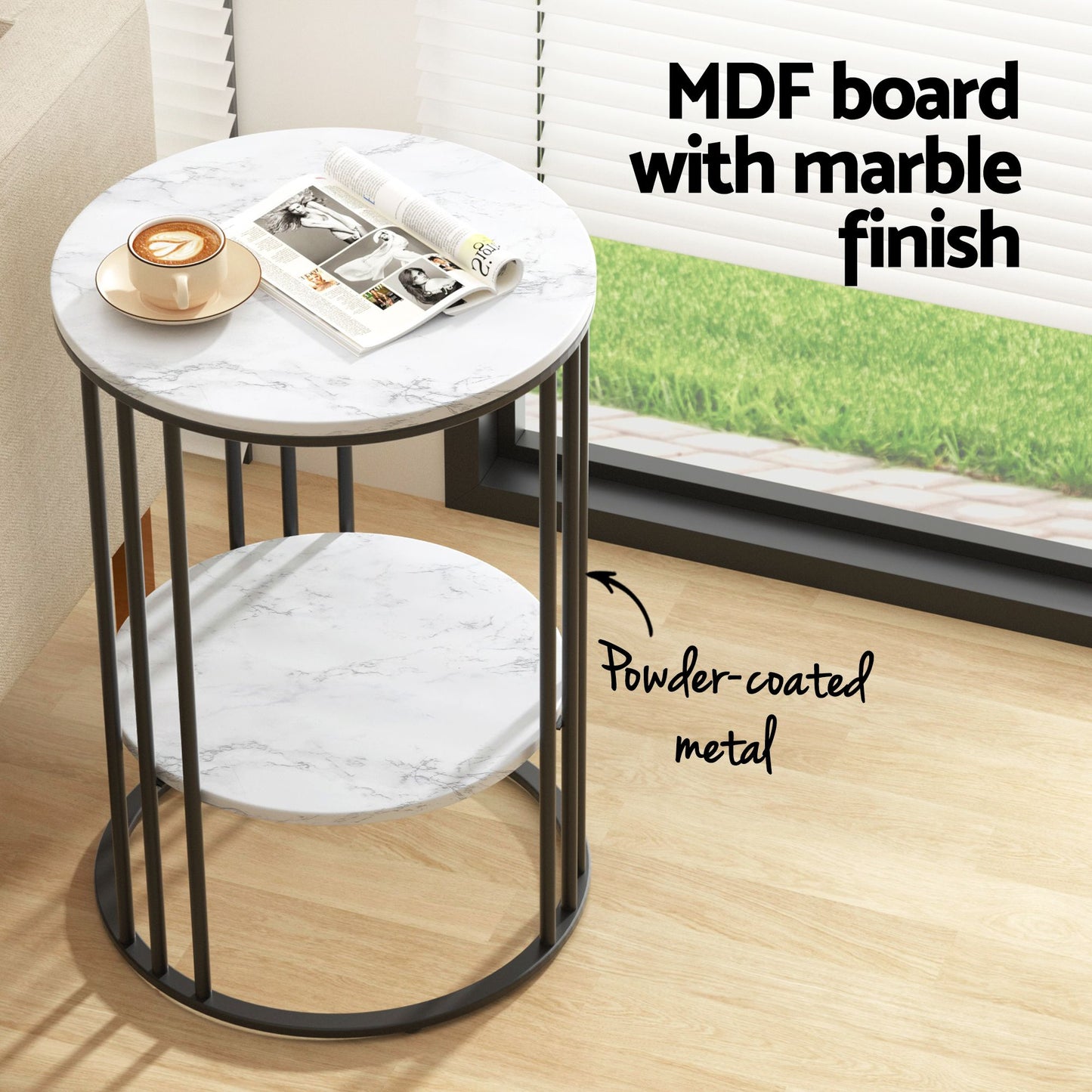 Marble Effect Side Tables Set of 2 Two-Tier | HomeAndLiving