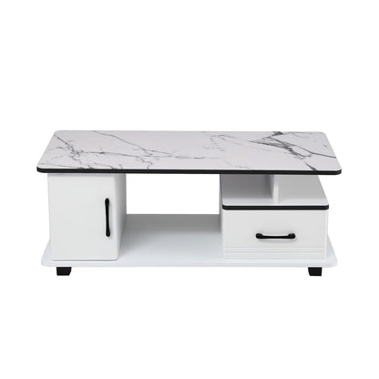 Marble Coffee Table Storage Drawer White | HomeAndLiving - 3