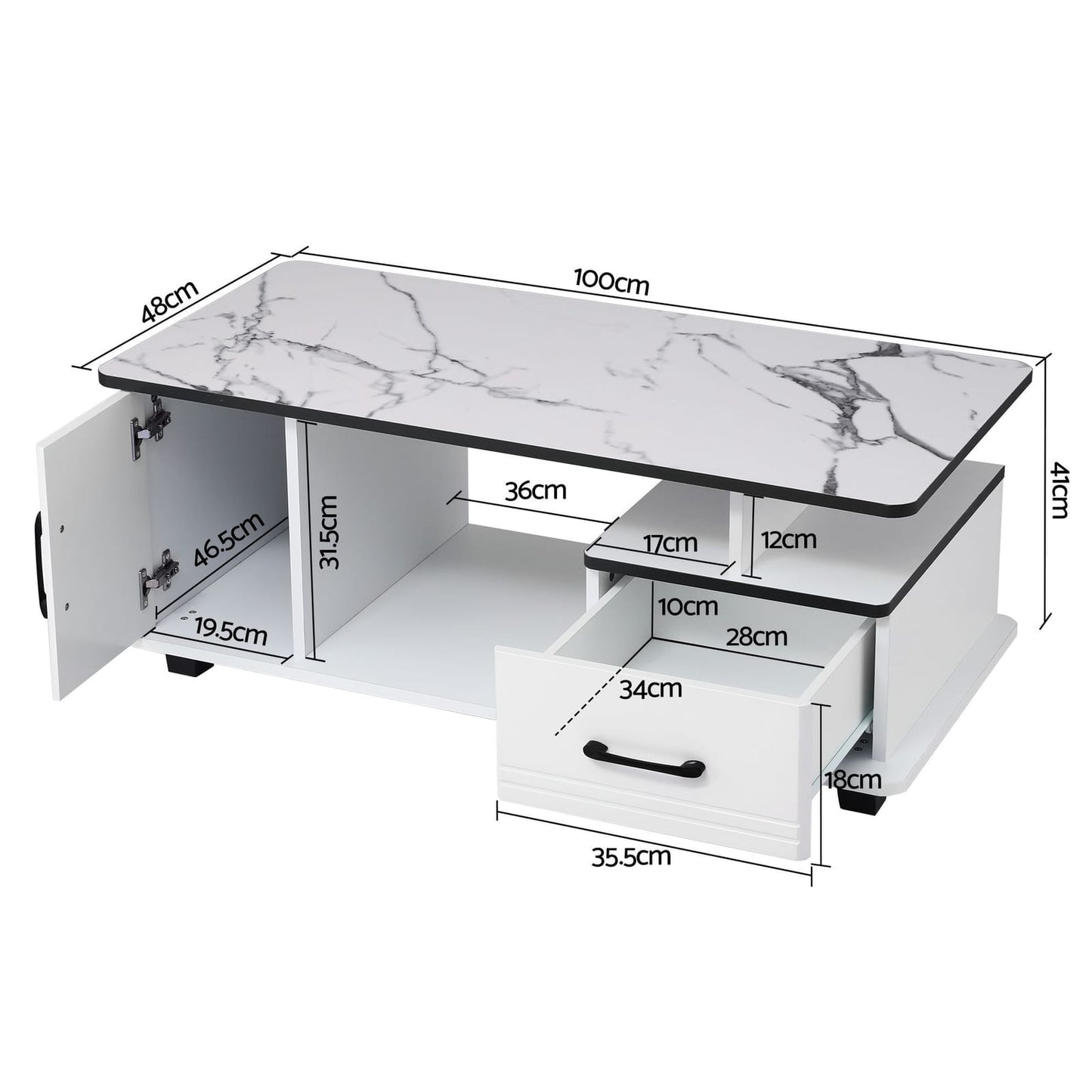 Marble Coffee Table Storage Drawer White | HomeAndLiving - 4