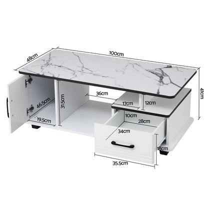 Marble Coffee Table Storage Drawer White | HomeAndLiving - 4