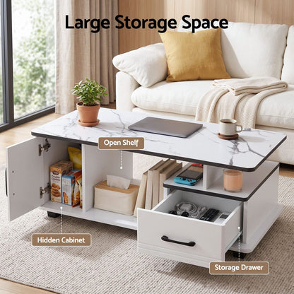 Marble Coffee Table Storage Drawer White | HomeAndLiving - 5