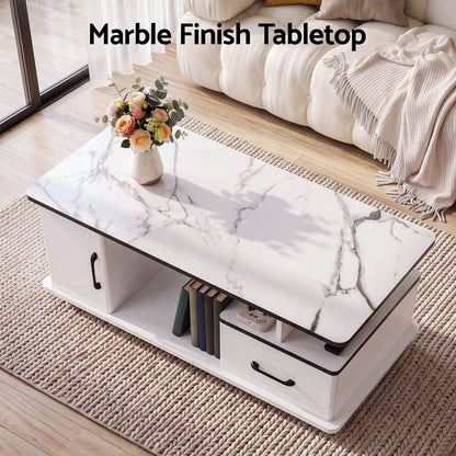 Marble Coffee Table Storage Drawer White | HomeAndLiving - 6