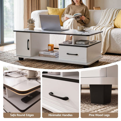 Marble Coffee Table Storage Drawer White | HomeAndLiving - 7