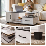 Marble Coffee Table Storage Drawer White | HomeAndLiving