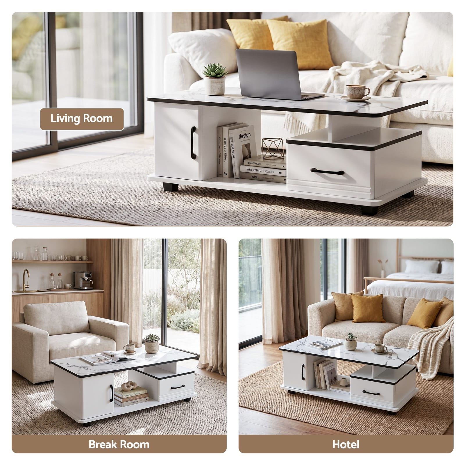 Marble Coffee Table Storage Drawer White | HomeAndLiving - 8