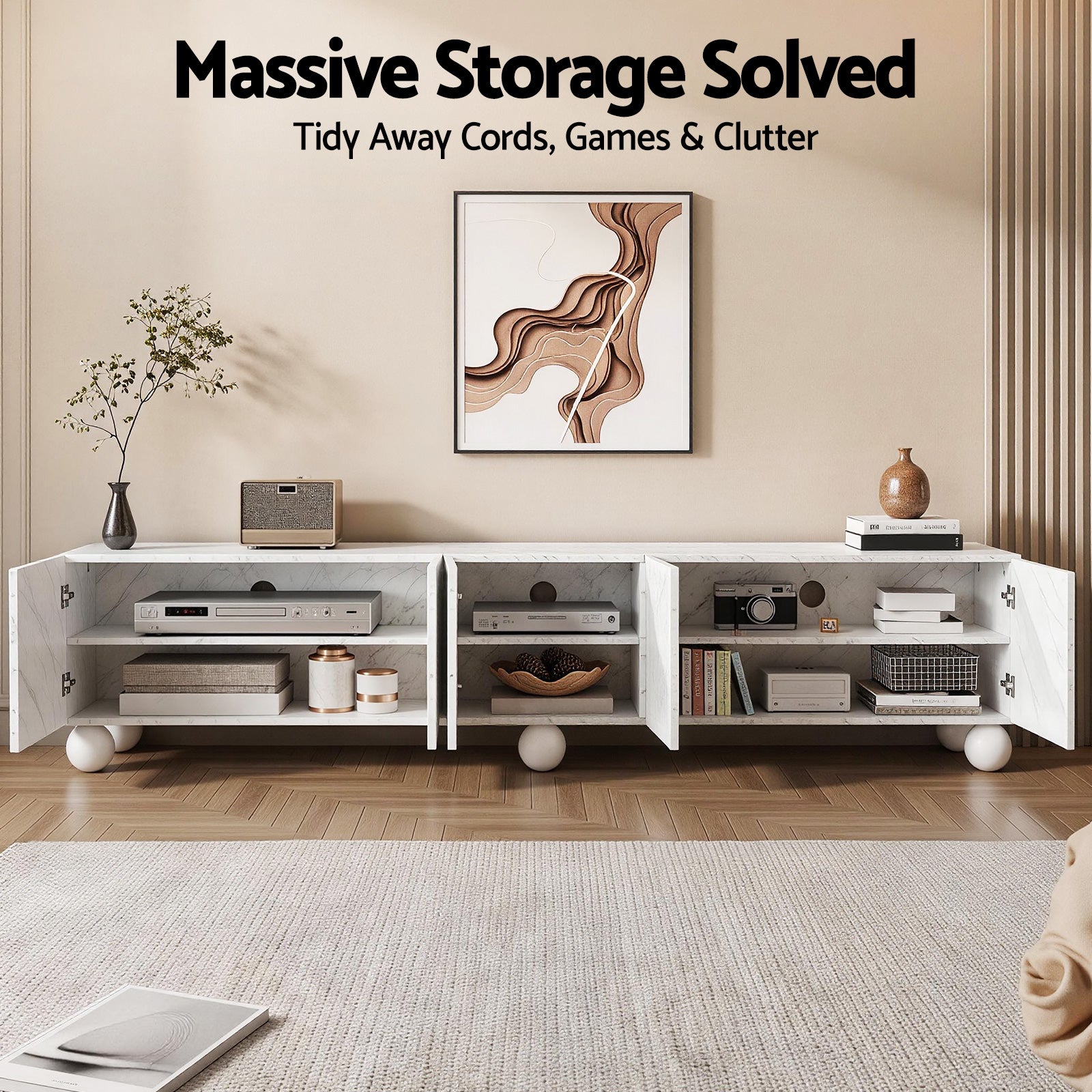 200cm TV Entertainment Unit White Marble | HomeAndLiving