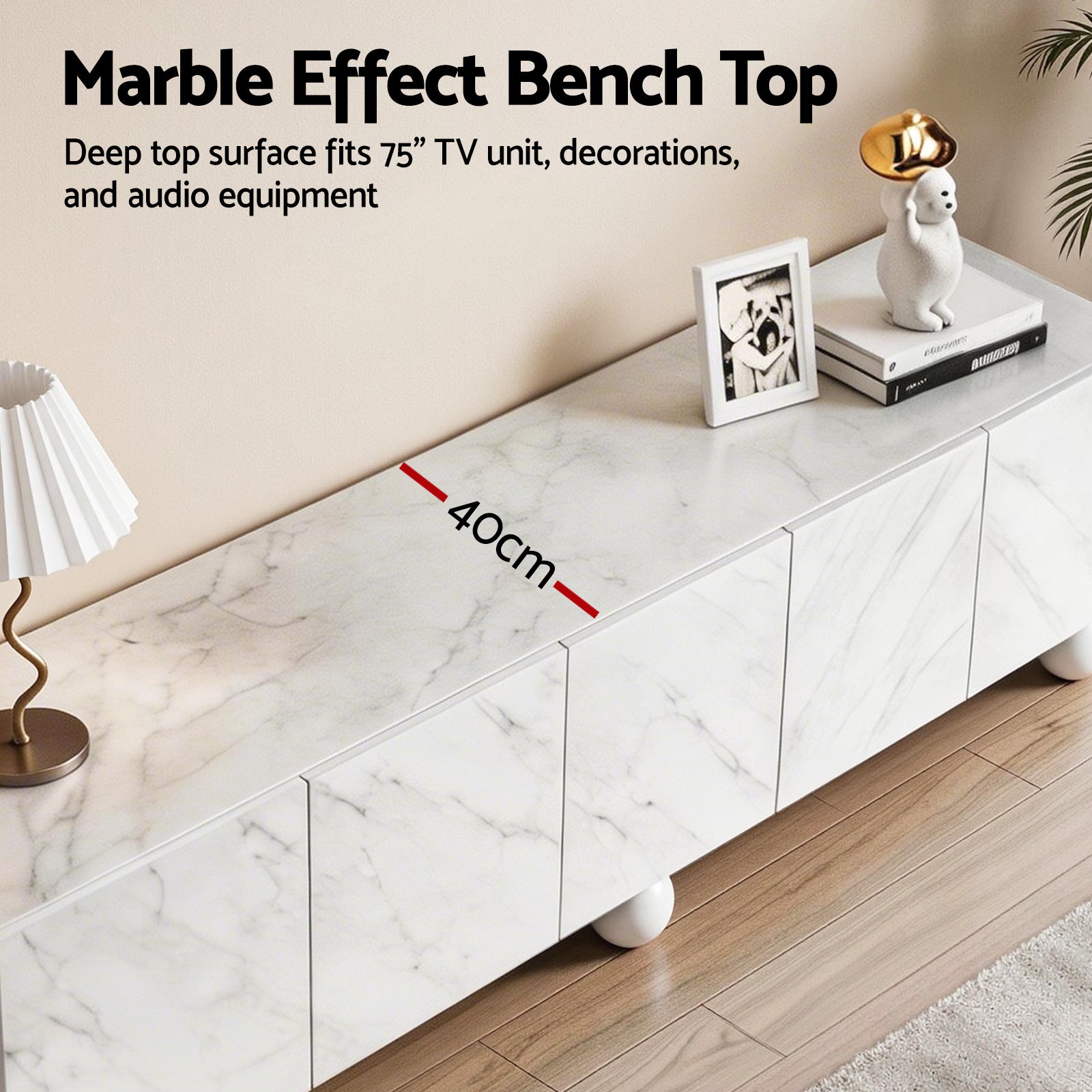 200cm TV Entertainment Unit White Marble | HomeAndLiving