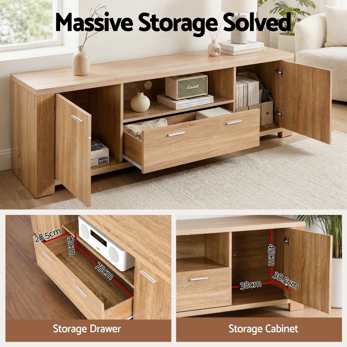 180cm Pine TV Unit Entertainment Cabinet | Home & Living - 5