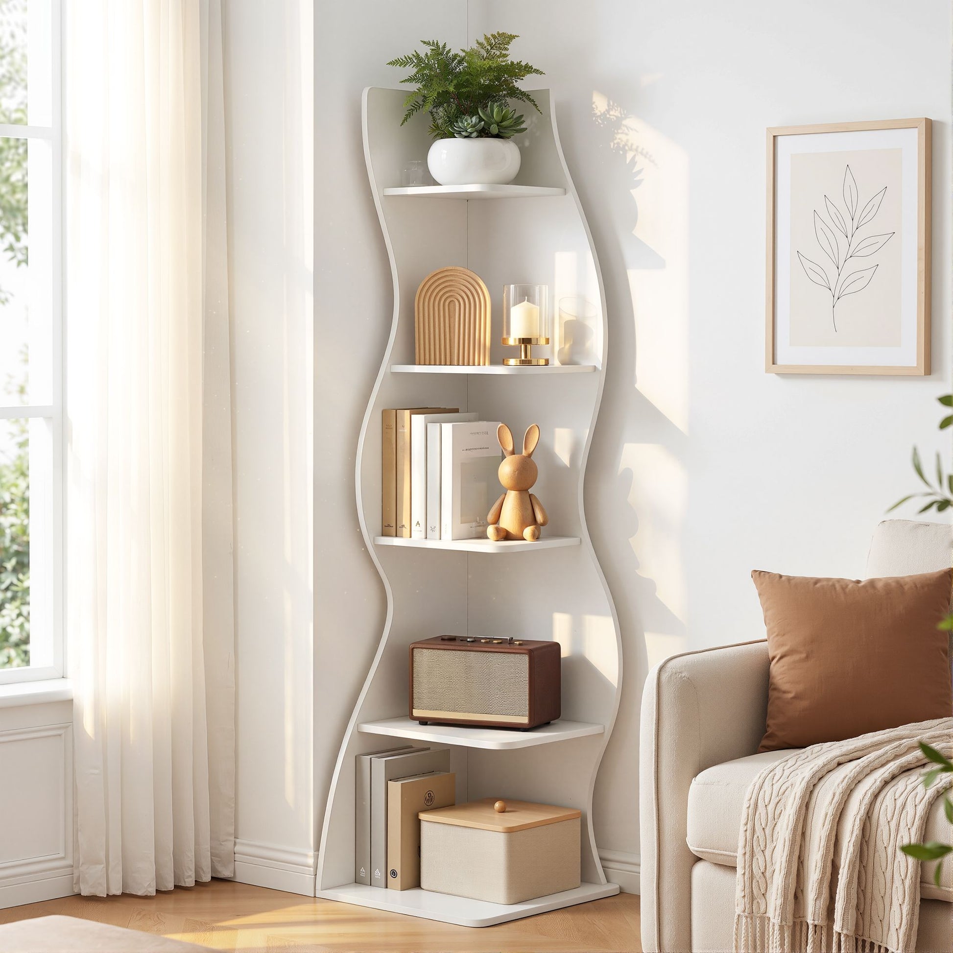 5-Tier Corner Bookshelf S-Shaped White | HomeAndLiving