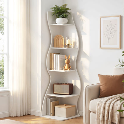 5-Tier Corner Bookshelf S-Shaped White | HomeAndLiving