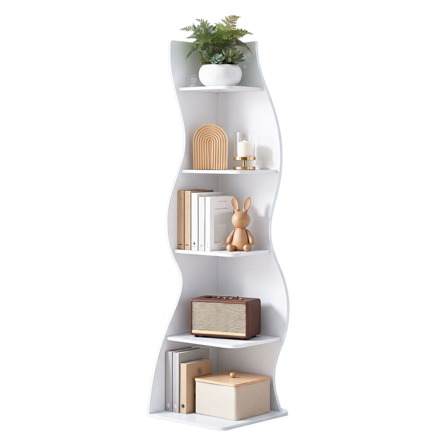 5-Tier Corner Bookshelf S-Shaped White | HomeAndLiving - 2
