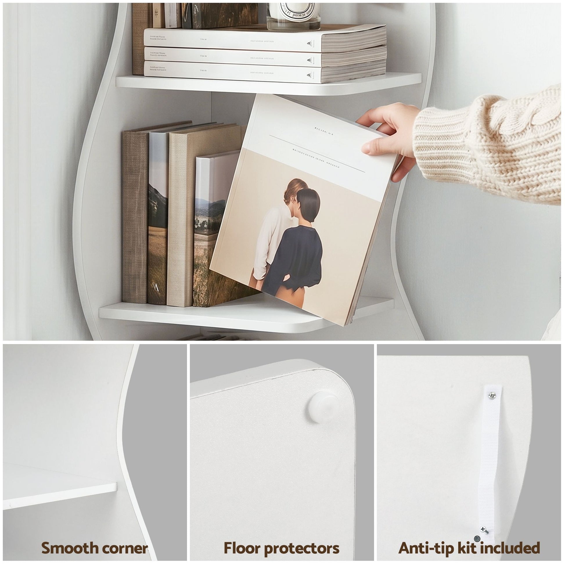 5-Tier Corner Bookshelf S-Shaped White | HomeAndLiving - 7