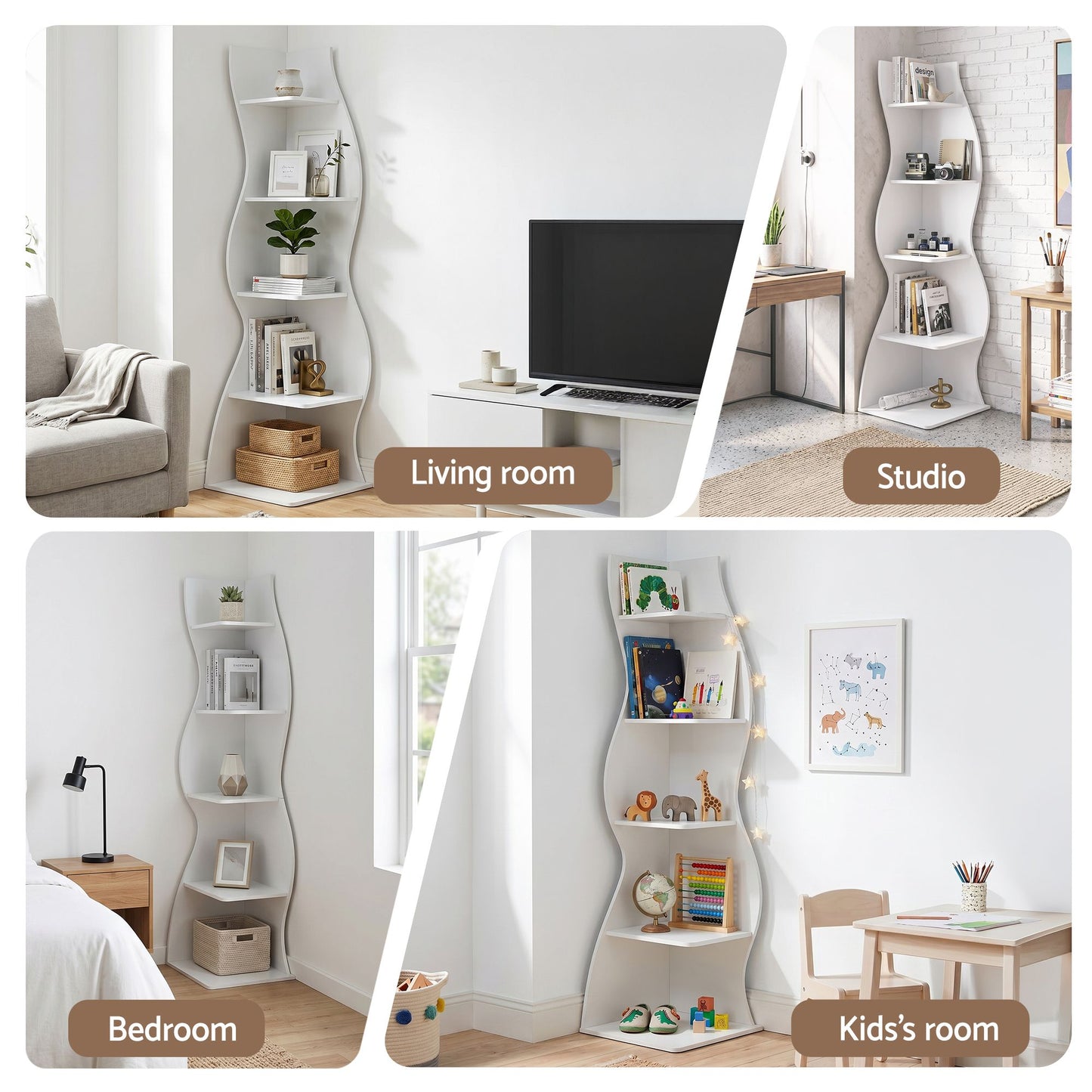 5-Tier Corner Bookshelf S-Shaped White | HomeAndLiving - 8