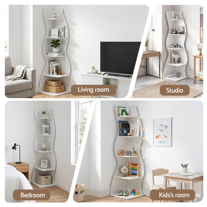 5-Tier Corner Bookshelf S-Shaped White | HomeAndLiving - 8
