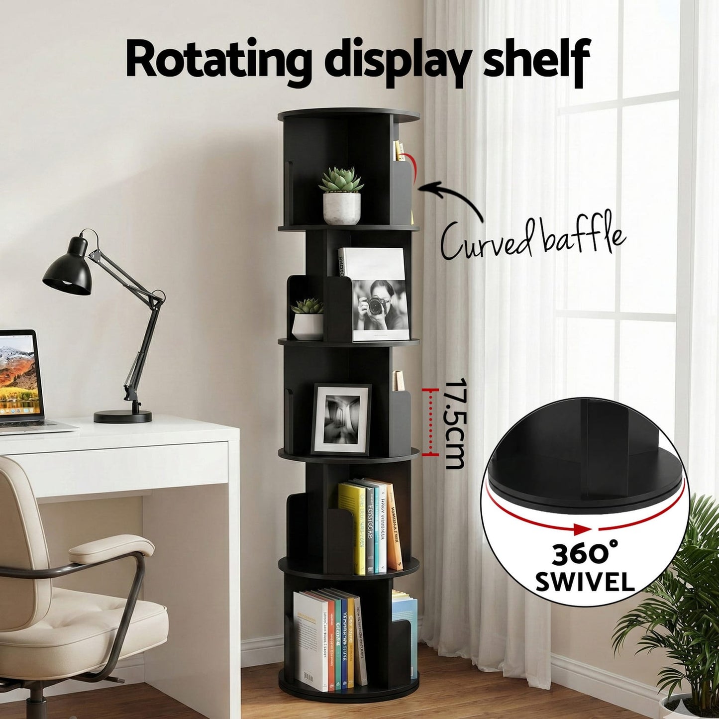 Round Bookshelf Display Stand 40x40x159cm