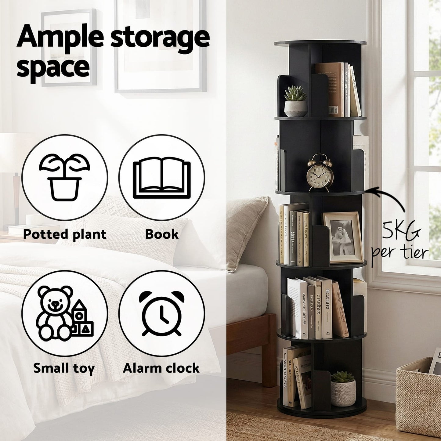 Round Bookshelf Display Stand 40x40x159cm