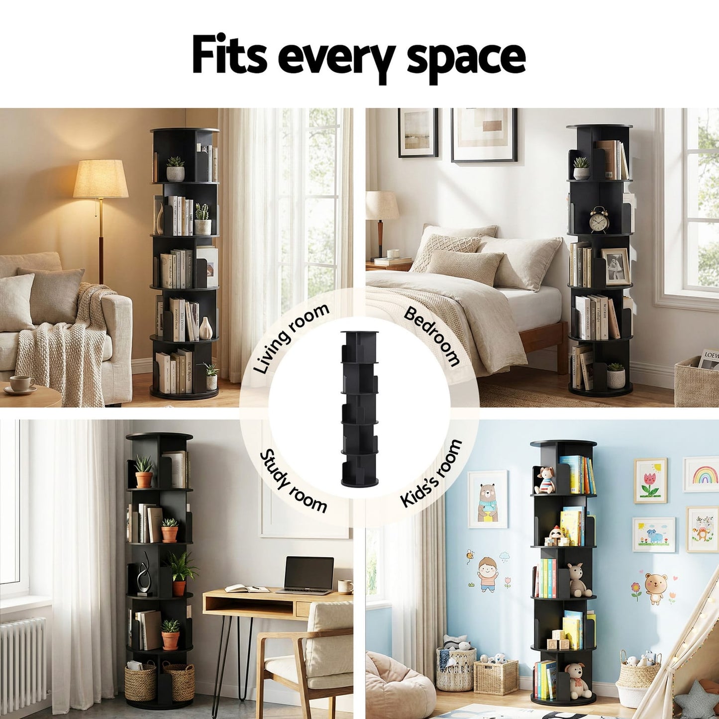 Round Bookshelf Display Stand 40x40x159cm