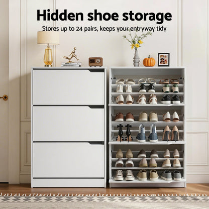 Shoe Cabinet 24 Pairs 6 Tier Flip Door White | HomeAndLiving