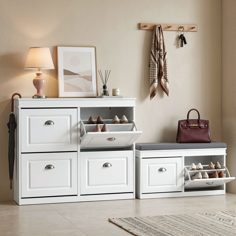 Shoe Cabinet Bench Set Flip Drawers White | HomeAndLiving