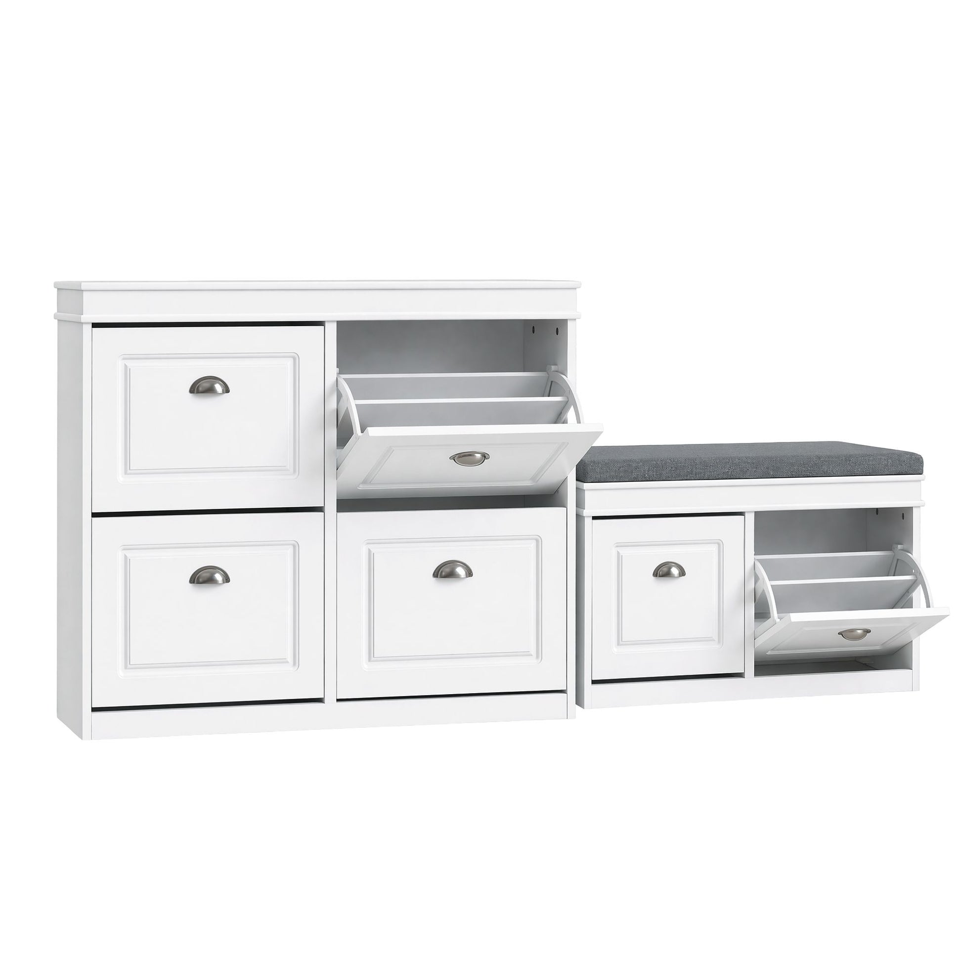 Shoe Cabinet Bench Set Flip Drawers White | HomeAndLiving - 2
