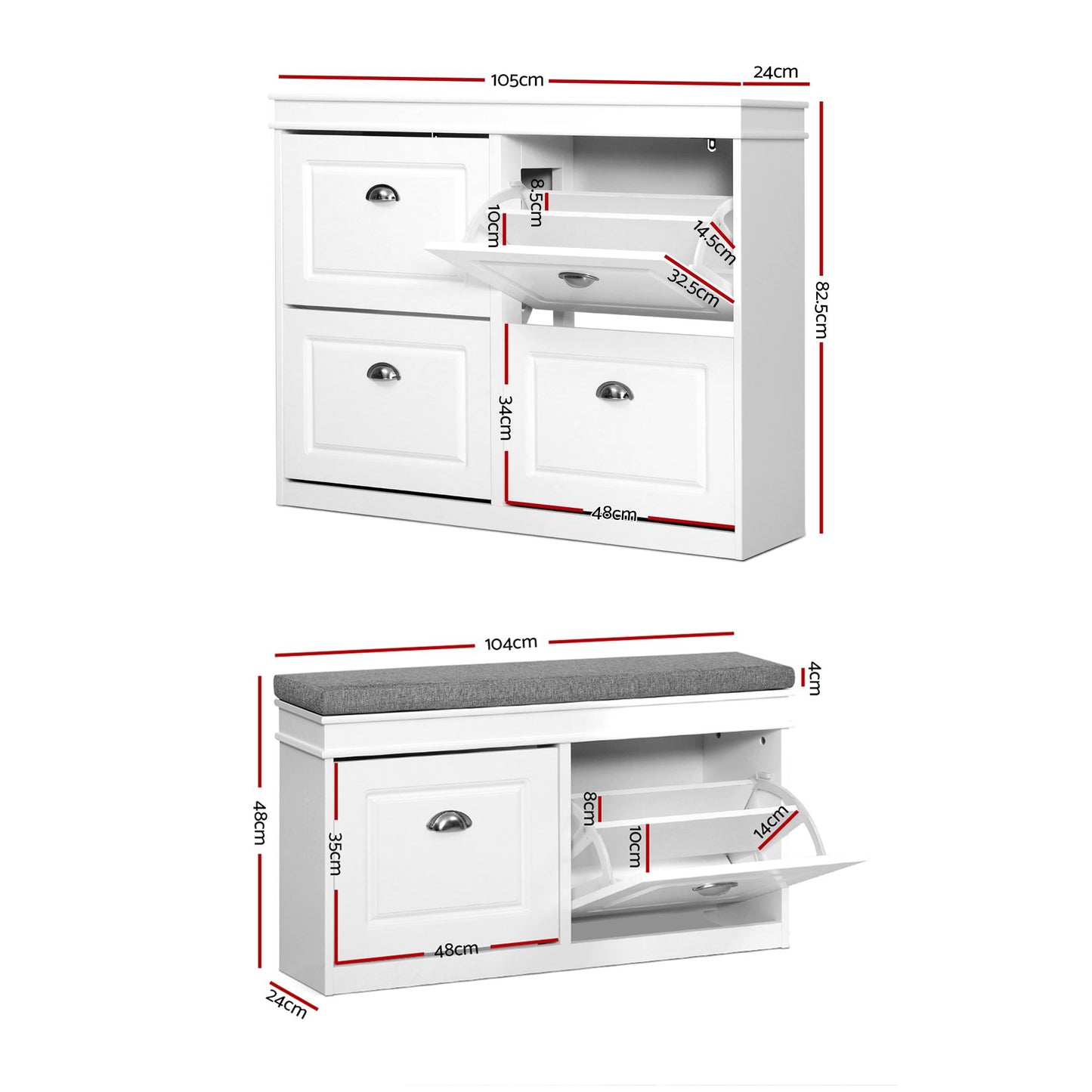 Shoe Cabinet Bench Set Flip Drawers White | HomeAndLiving - 3