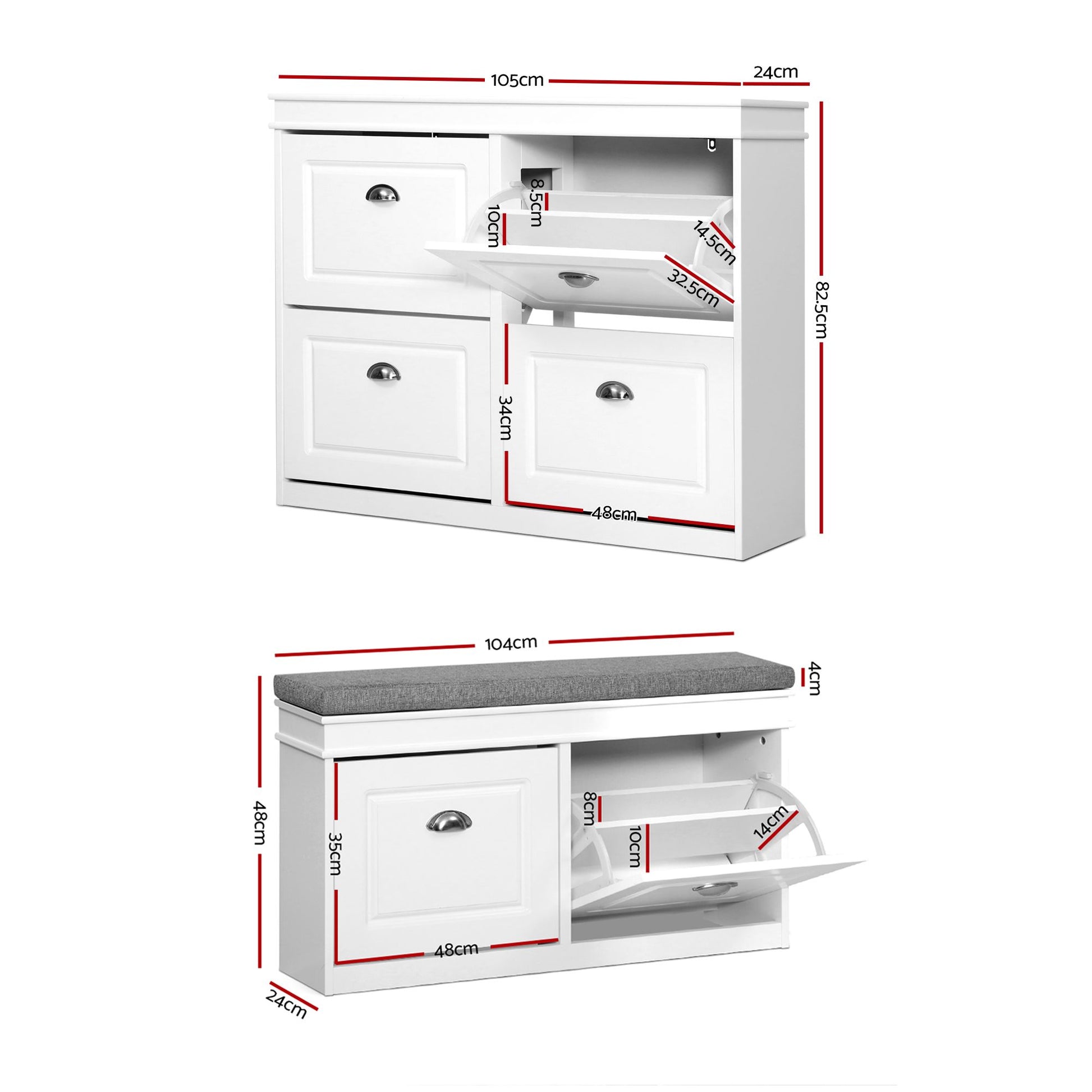 Shoe Cabinet Bench Set Flip Drawers White | HomeAndLiving - 3