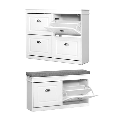 Shoe Cabinet Bench Set Flip Drawers White | HomeAndLiving - 4