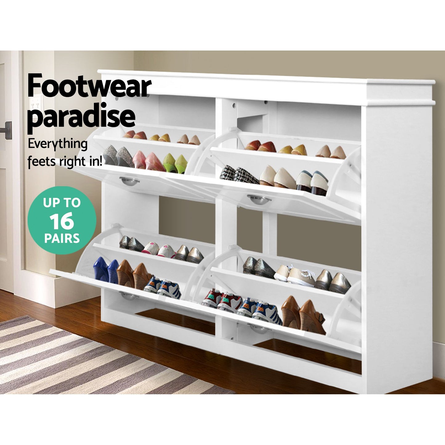 Shoe Cabinet Bench Set Flip Drawers White | HomeAndLiving - 6