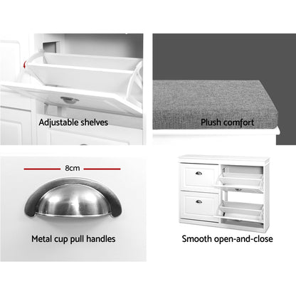 Shoe Cabinet Bench Set Flip Drawers White | HomeAndLiving - 8