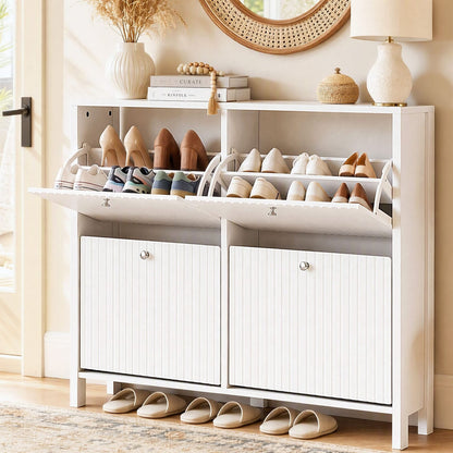 Shoe Cabinet 4 Drawer White 110x24x90cm