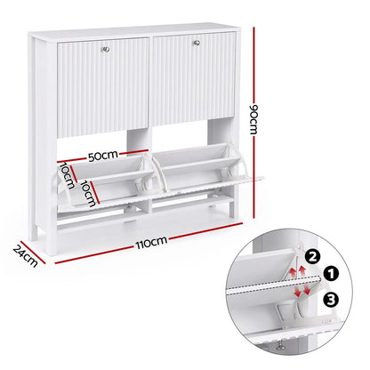 Shoe Cabinet 4 Drawer White 110x24x90cm