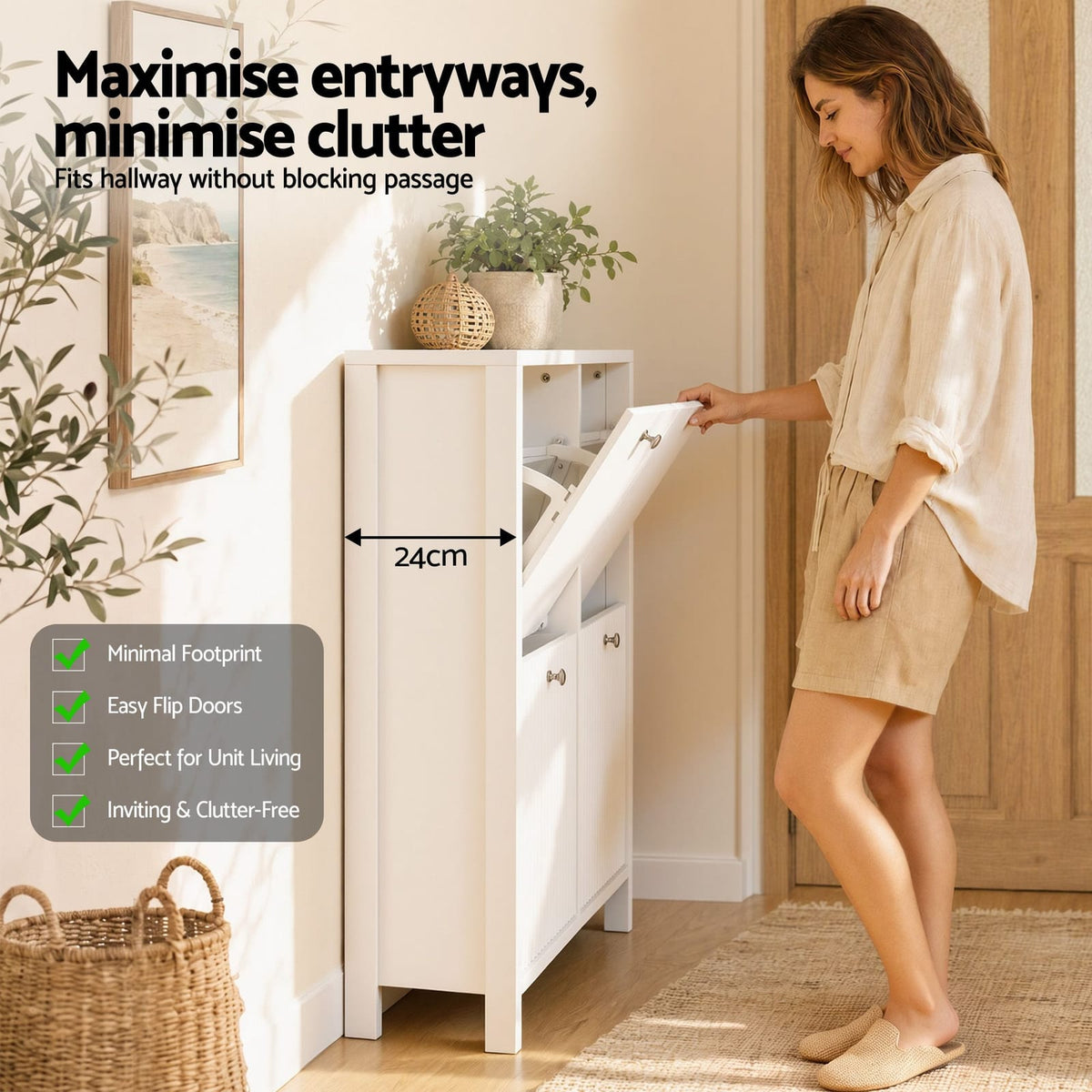 Shoe Cabinet 4 Drawer White 110x24x90cm