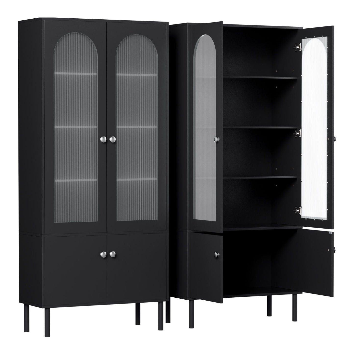 Fluted Buffet Sideboard Cabinet 5-Tier Black | HomeAndLiving - 2