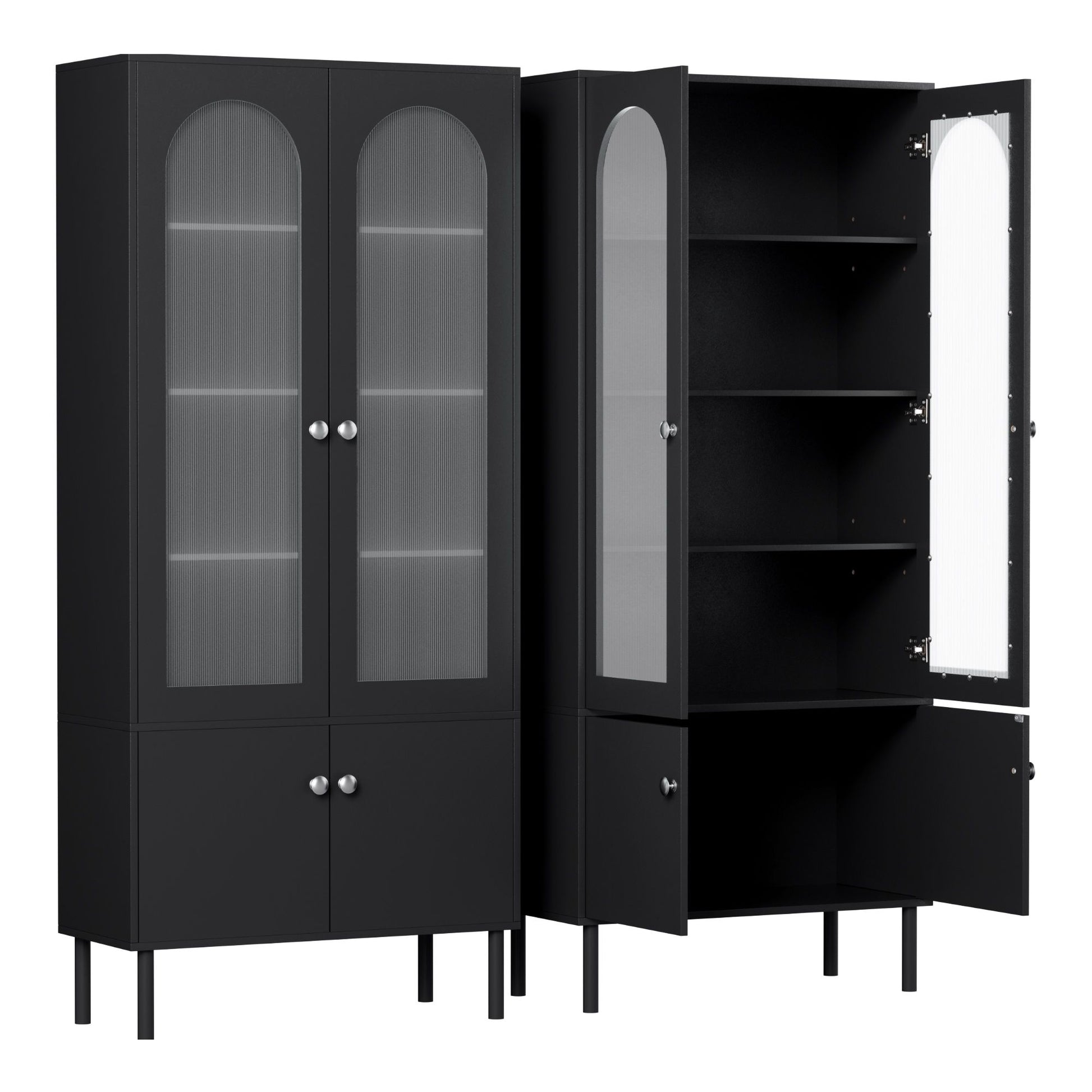 Fluted Buffet Sideboard Cabinet 5-Tier Black | HomeAndLiving - 2