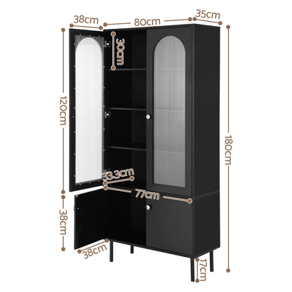Fluted Buffet Sideboard Cabinet 5-Tier Black | HomeAndLiving - 4