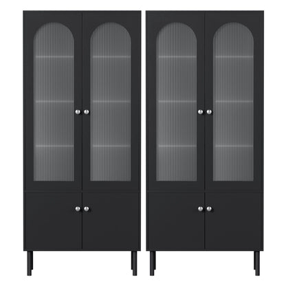 Fluted Buffet Sideboard Cabinet 5-Tier Black | HomeAndLiving - 5