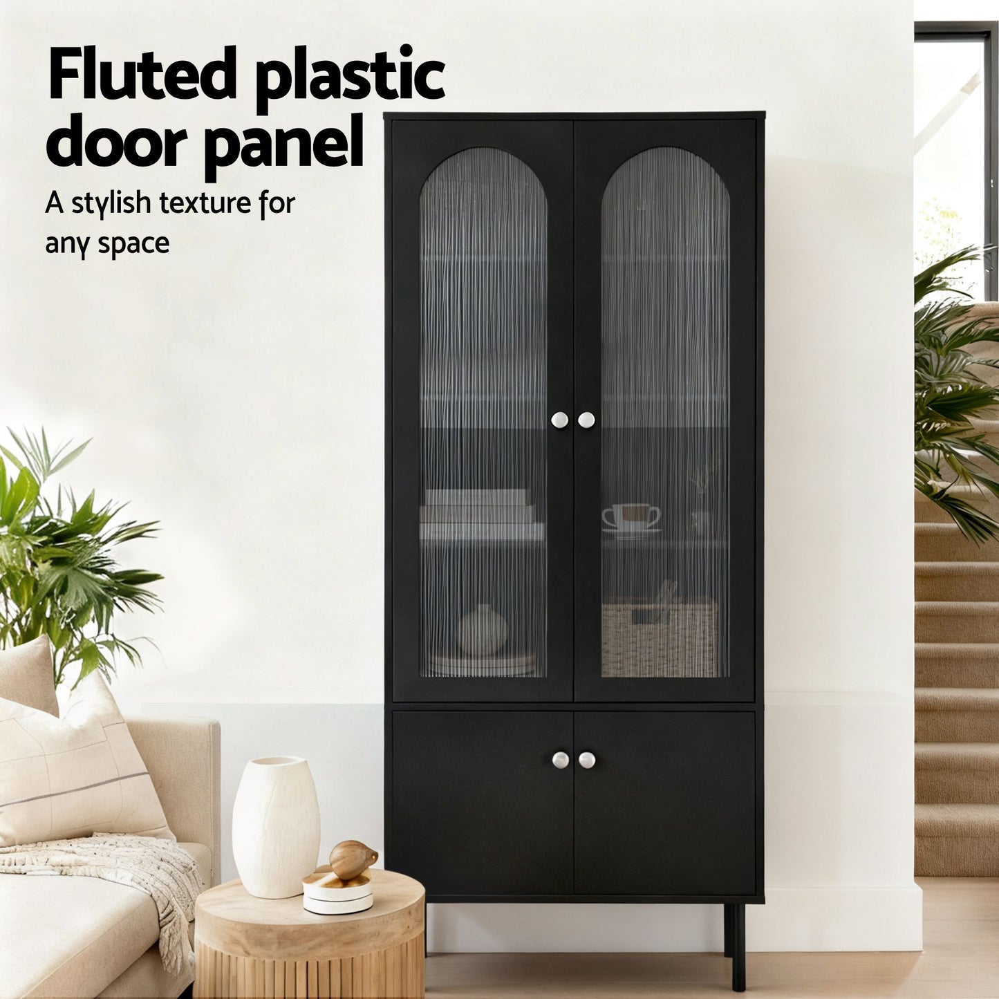 Fluted Buffet Sideboard Cabinet 5-Tier Black | HomeAndLiving - 7