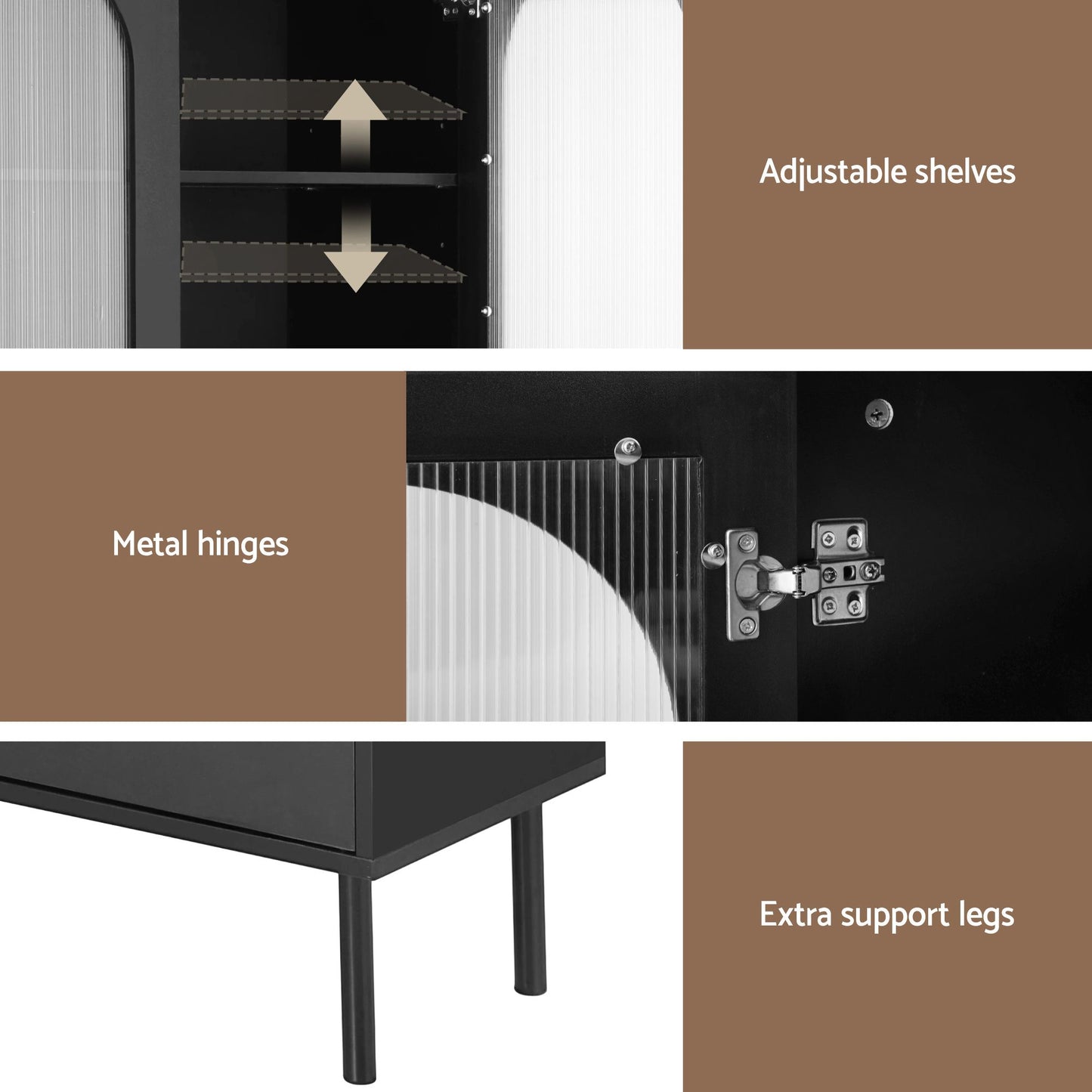 Fluted Buffet Sideboard Cabinet 5-Tier Black | HomeAndLiving - 8