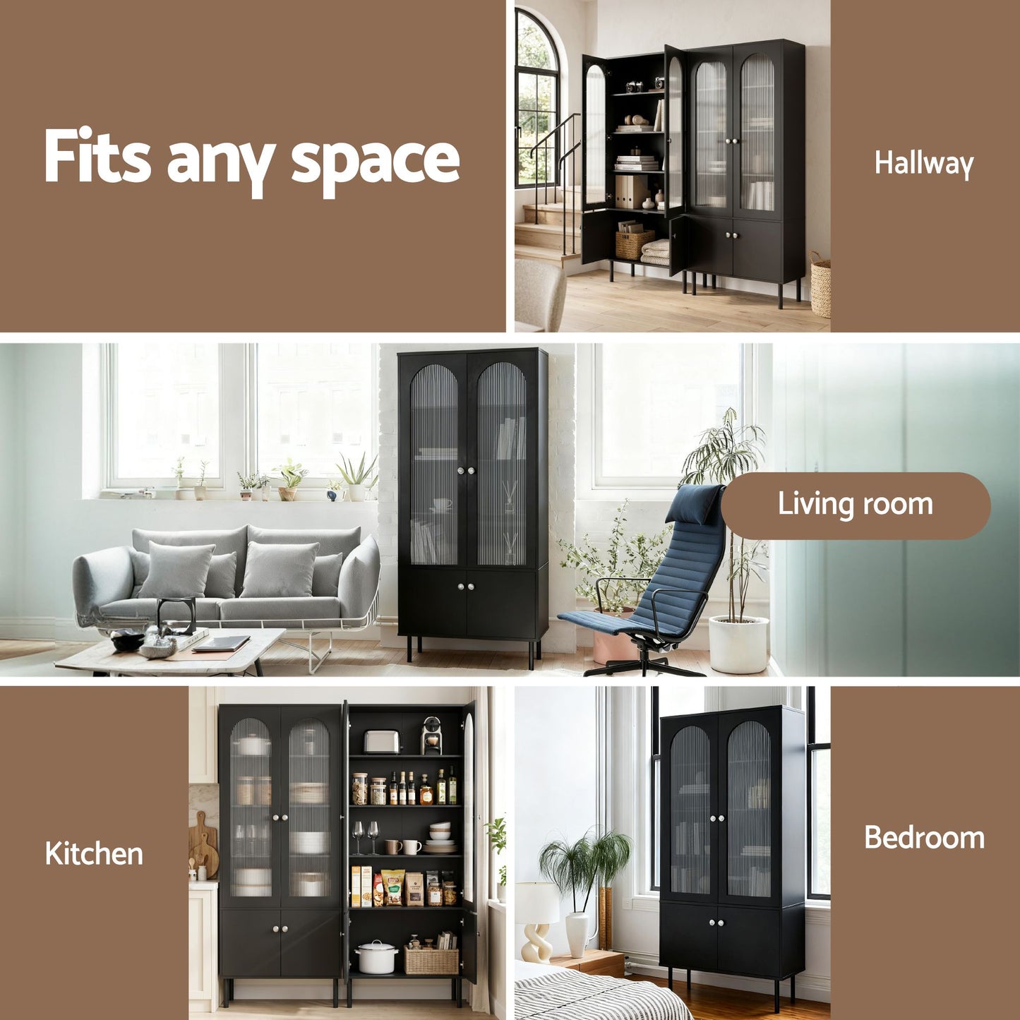 Fluted Buffet Sideboard Cabinet 5-Tier Black | HomeAndLiving - 9