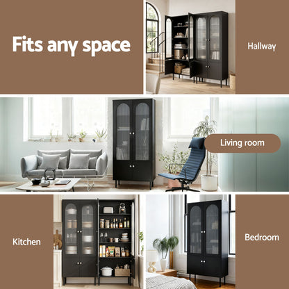 Fluted Buffet Sideboard Cabinet 5-Tier Black | HomeAndLiving - 9