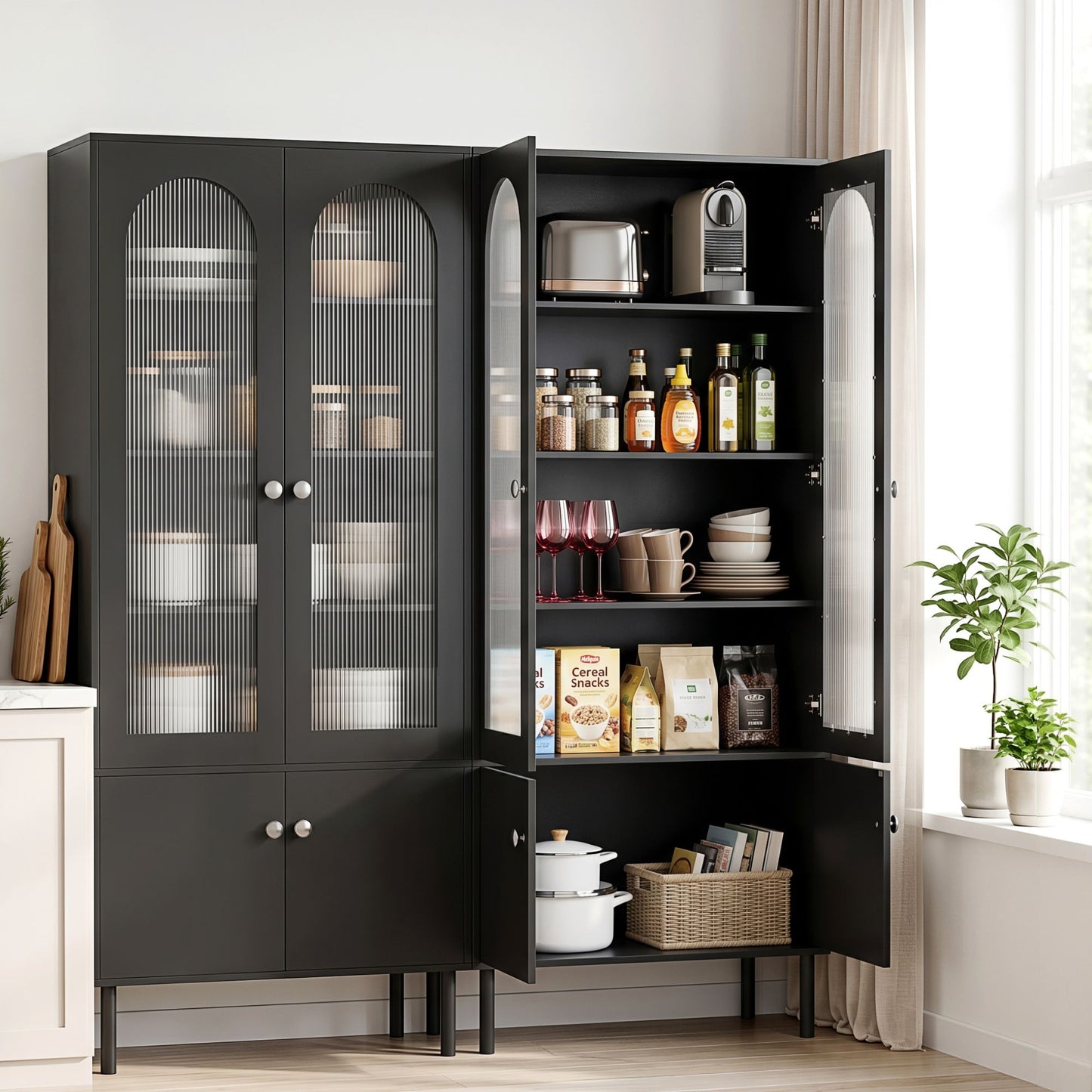 Fluted Buffet Sideboard Cabinet 5-Tier Black | HomeAndLiving