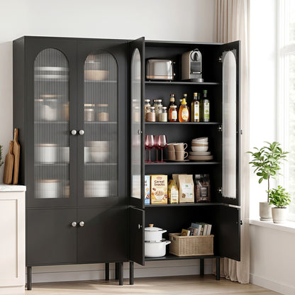 Fluted Buffet Sideboard Cabinet 5-Tier Black | HomeAndLiving