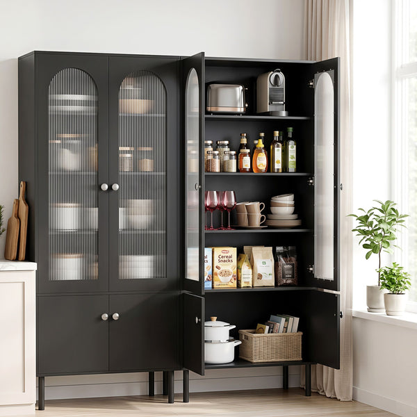  Fluted Buffet Sideboard Cabinet 5-Tier Black | HomeAndLiving