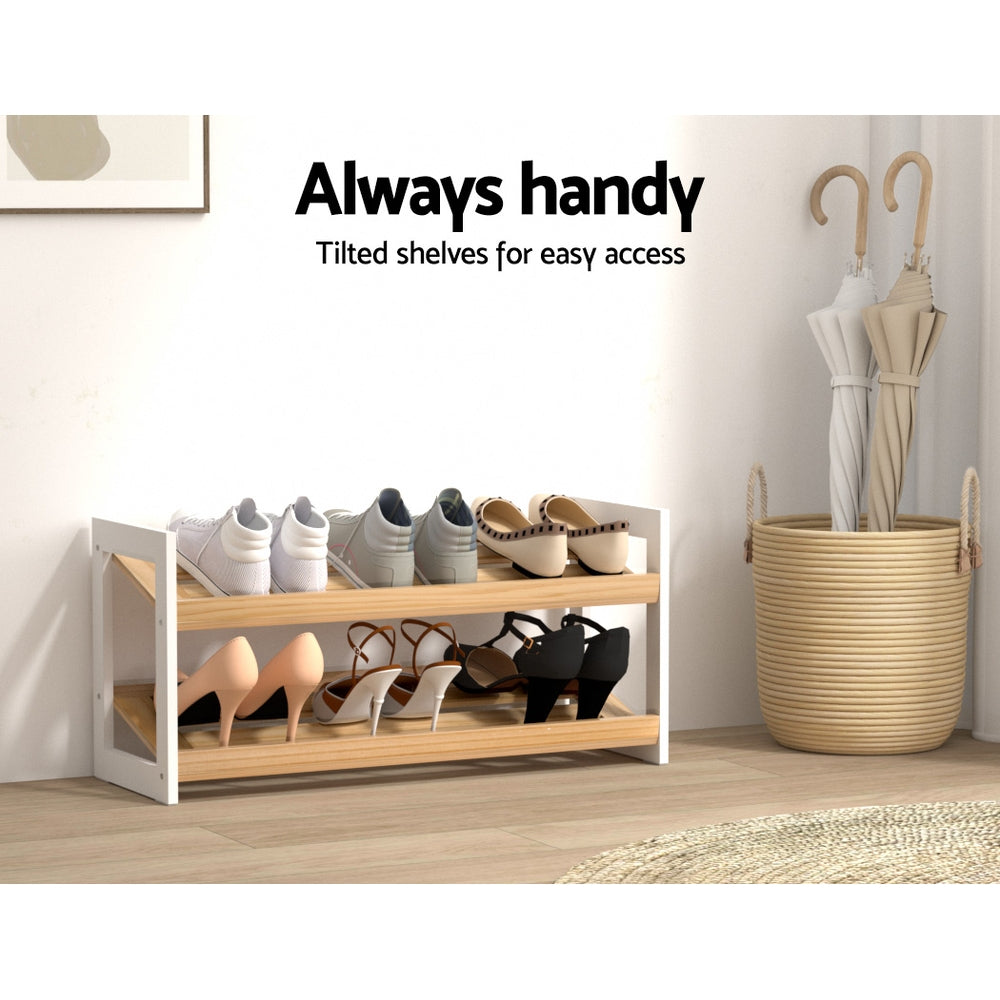 Compact White Shoe Rack - 2 Tier