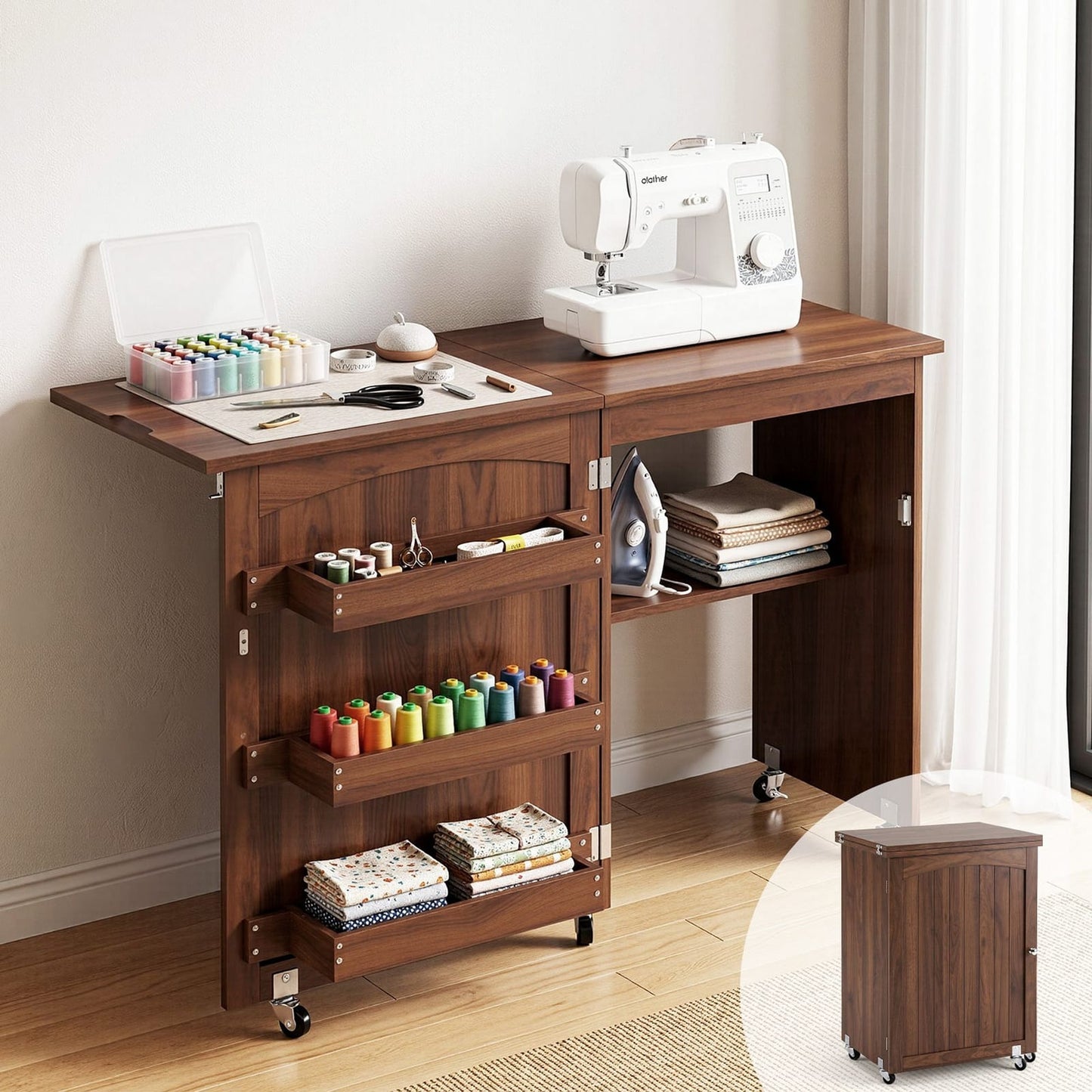 Folding Sewing Table Rolling Craft Station | HomeAndLiving