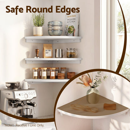 Corner Floating Wall Shelf White Round Edge | HomeAndLiving